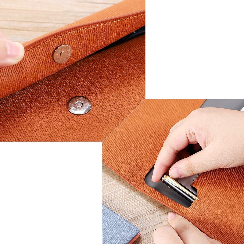 Enyuwlcm PU Leather A4 File Folder Document Holder Waterproof Portfolio Envelope Folder Case with Snap Closure Brown - Image 4